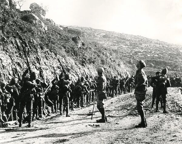 British troops firing at aircraft, Es Salt Road, WW1