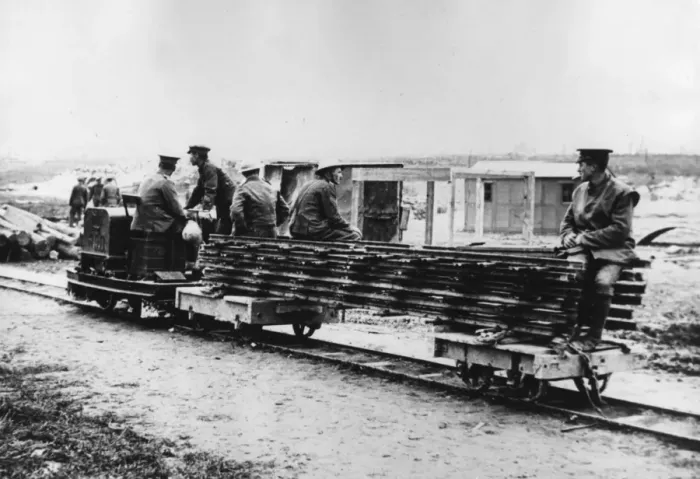 Framed Print : British troops laying light railway, WW1 Framed Print : British troops laying light railway, WW1