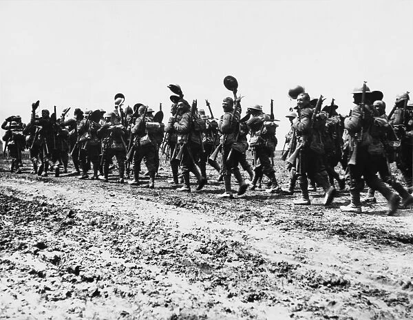 British troops march to the Front 1916