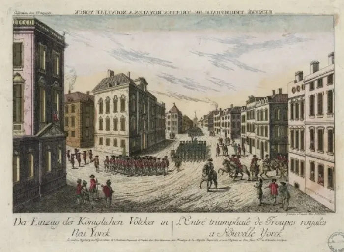Framed Print : British troops marching down street in New York City, New Yo Framed Print : British troops marching down street in New York City, New Yo