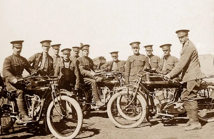 Framed Print : British troops on motorcycles during WW1 Framed Print : British troops on motorcycles during WW1