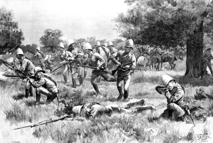 Framed Print : British troops respond to an attack in Burma, 1890 Framed Print : British troops respond to an attack in Burma, 1890