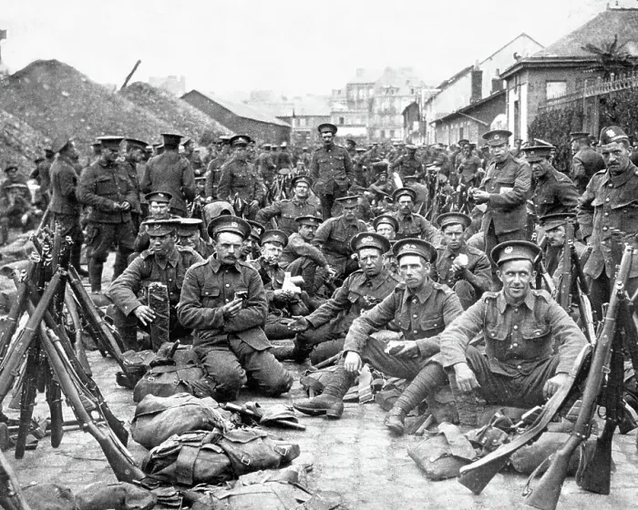 Framed Print : British troops resting in a French village during WW1 Framed Print : British troops resting in a French village during WW1