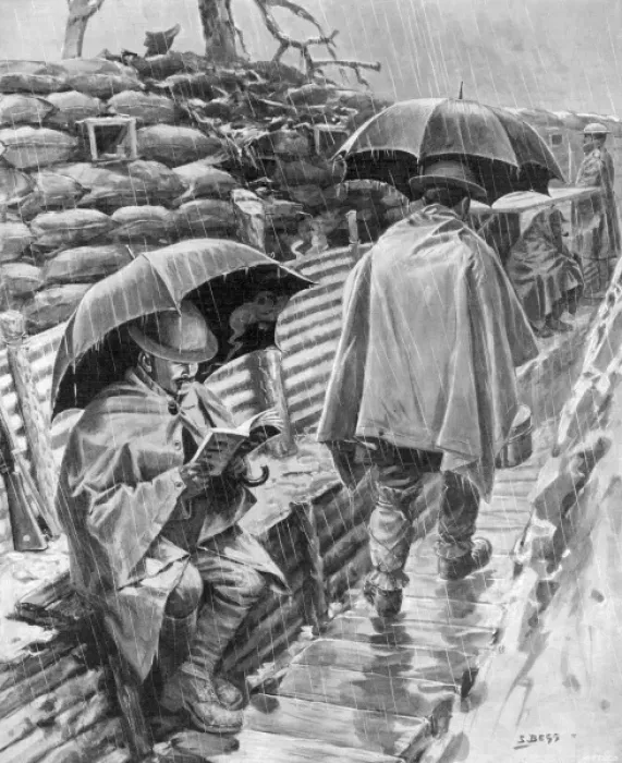 Framed Print : British troops sheltering under umbrellas Framed Print : British troops sheltering under umbrellas
