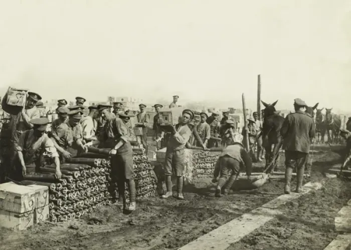 Framed Print : British troops unloading high explosive shells Framed Print : British troops unloading high explosive shells