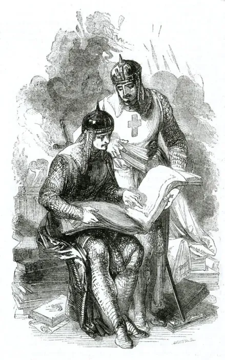 Framed Print : The British Valhalla -- two knights reading history book Framed Print : The British Valhalla -- two knights reading history book