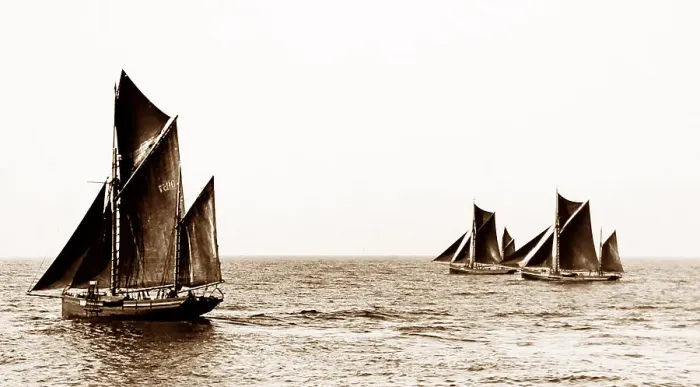 Framed Print : Brixham trawlers, Victorian period Framed Print : Brixham trawlers, Victorian period