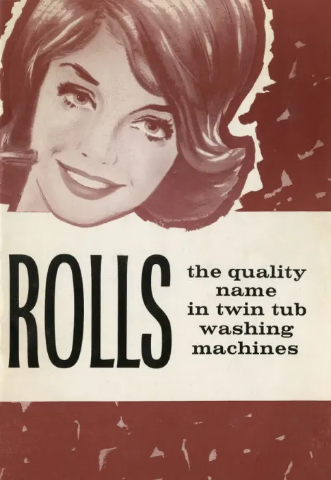 Framed Print : Brochure cover for Rolls Twin Tub washing machines, featuring the smiling face of a happy Framed Print : Brochure cover for Rolls Twin Tub washing machines, featuring the smiling face of a happy