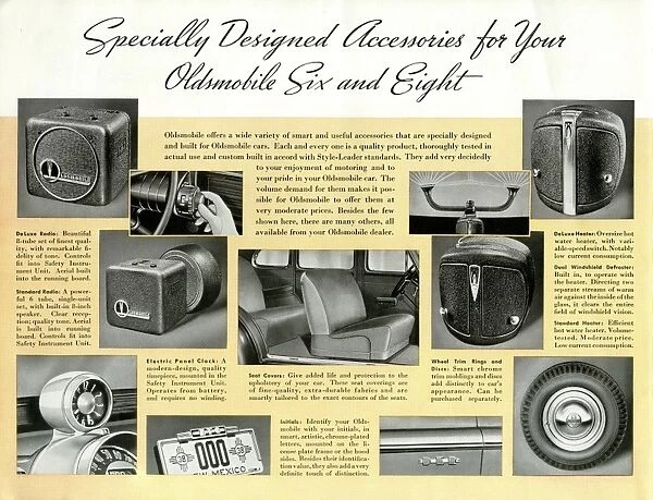Brochure page, Oldsmobile Six and Eight accessories