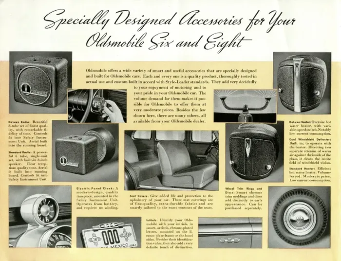 Framed Print : Brochure page, Oldsmobile Six and Eight accessories Framed Print : Brochure page, Oldsmobile Six and Eight accessories