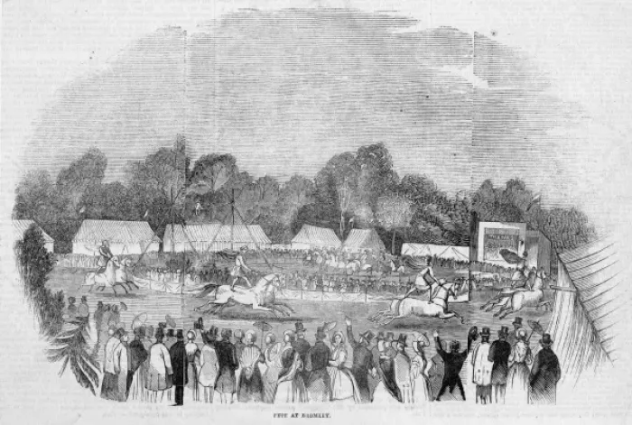 Framed Print : BROMLEY. Horse-riders each standing on two horses compete in a race at Bromley Framed Print : BROMLEY. Horse-riders each standing on two horses compete in a race at Bromley