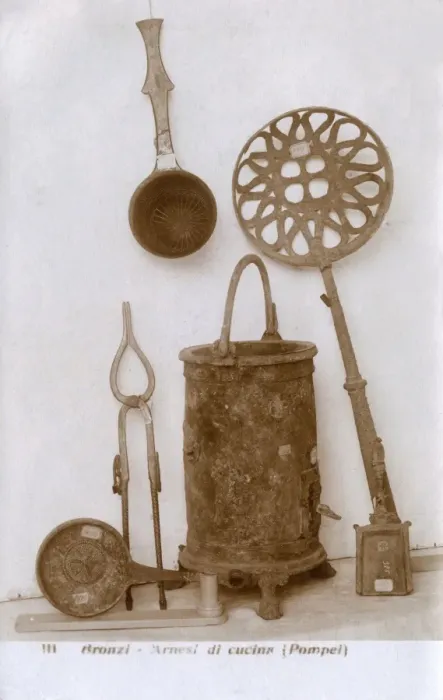 Framed Print : Bronze cooking utensils recovered from Pompeii, Italy Framed Print : Bronze cooking utensils recovered from Pompeii, Italy
