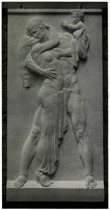 Framed Print : Idyll. A bronze relief, showing a muscular man Framed Print : Idyll. A bronze relief, showing a muscular man