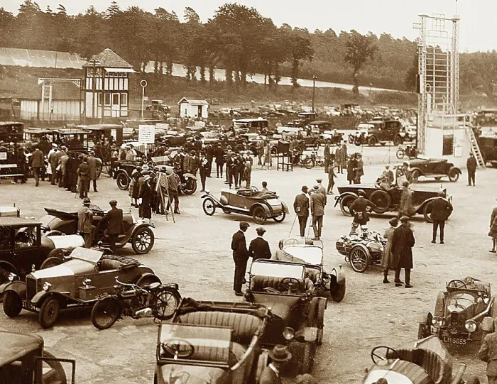 Framed Print : Brooklands Racing Circuit - The Paddock possibly 1930s Framed Print : Brooklands Racing Circuit - The Paddock possibly 1930s