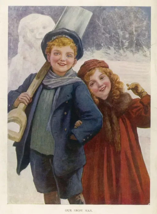 Framed Print : Brother and sister have built a snowman Framed Print : Brother and sister have built a snowman
