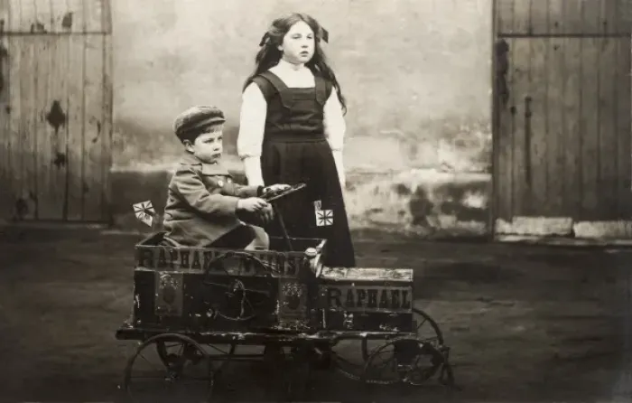 Framed Print : Brother and Sister with fine Go-cart Framed Print : Brother and Sister with fine Go-cart