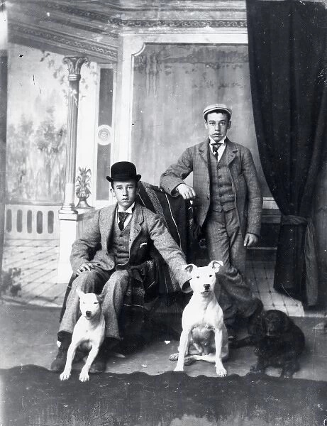Two brothers with dogs, Haverfordwest, South Wales