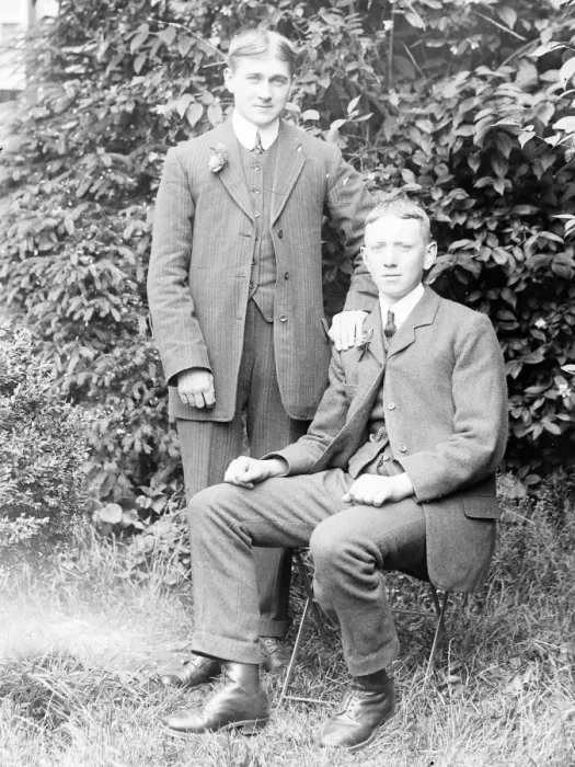 Framed Print : Two brothers in a garden, Mid Wales Framed Print : Two brothers in a garden, Mid Wales