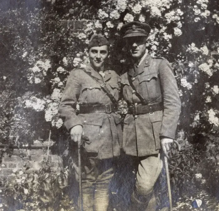 Framed Print : Two brothers in a garden, WW1 Framed Print : Two brothers in a garden, WW1