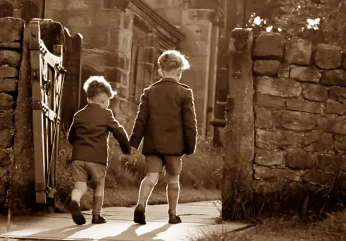 Framed Print : Brothers holding hands in the 1930s Framed Print : Brothers holding hands in the 1930s