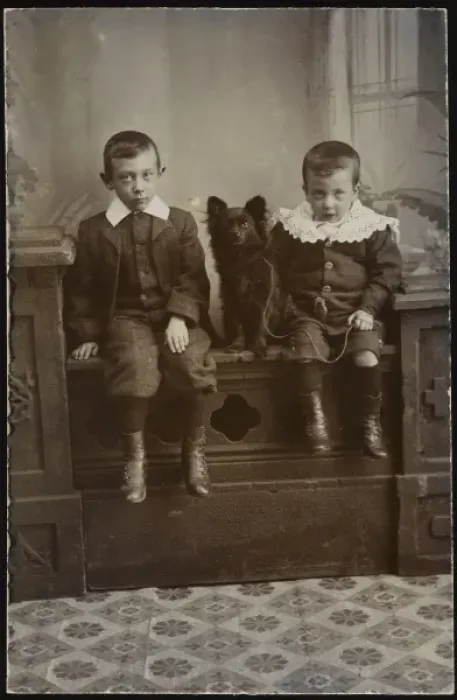 Framed Print : Brothers and Pet Dog Framed Print : Brothers and Pet Dog