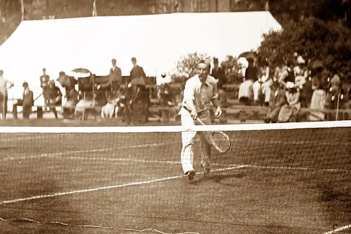 Framed Print : Brown playing lawn tennis, Victorian period Framed Print : Brown playing lawn tennis, Victorian period