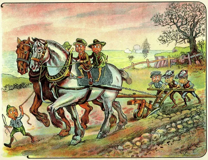 Framed Print : Brownies ploughing the fields Framed Print : Brownies ploughing the fields