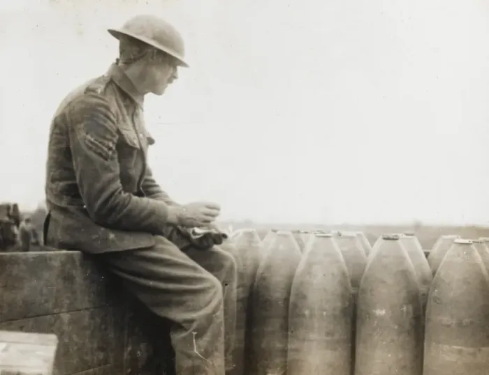 Framed Print : Brtish corporal checking shell delivery, WW1 Framed Print : Brtish corporal checking shell delivery, WW1