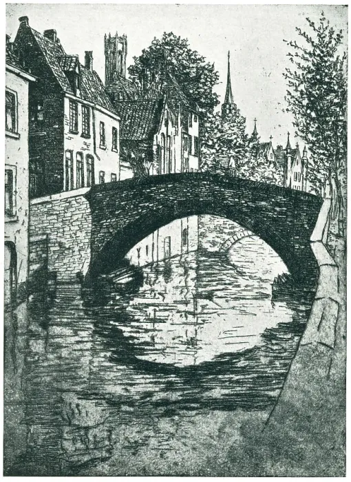 Framed Print : Bruges. An etching of a very old bridge in Bruges Framed Print : Bruges. An etching of a very old bridge in Bruges