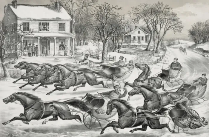 Framed Print : A brush for the lead: New York Flyers on the snow Framed Print : A brush for the lead: New York Flyers on the snow