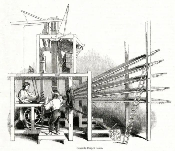Framed Print : Brussels Carpet Loom, Glasgow 1843 Framed Print : Brussels Carpet Loom, Glasgow 1843