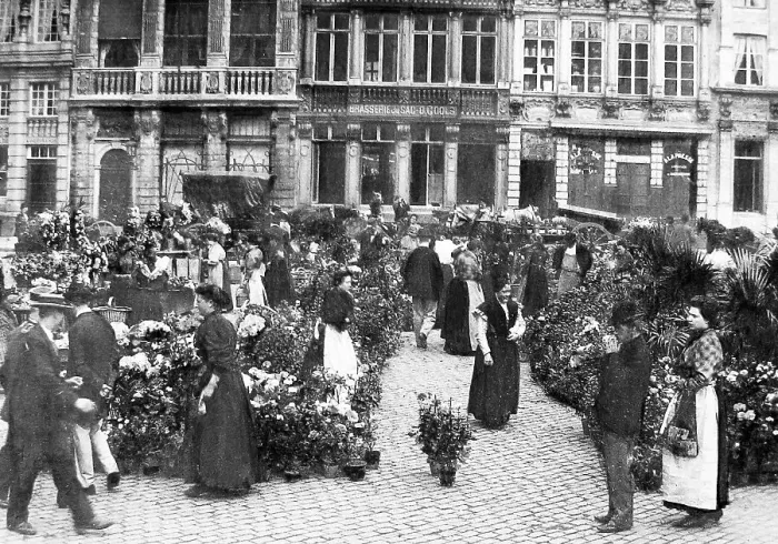 Framed Print : Brussels Flower Market pre-1900 Framed Print : Brussels Flower Market pre-1900