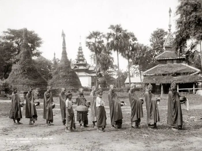 Framed Print : Buddhist priests collecting alms, Burma, Myanmar Framed Print : Buddhist priests collecting alms, Burma, Myanmar