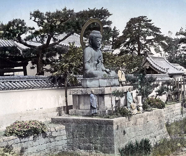 Buddhist statue at Shinkoji temple, Hyogo, near Kobe, Japan, circa 1880s