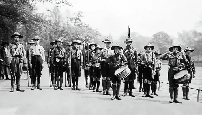 Framed Print : Bugle band, Boy Scouts, early 1900s Framed Print : Bugle band, Boy Scouts, early 1900s
