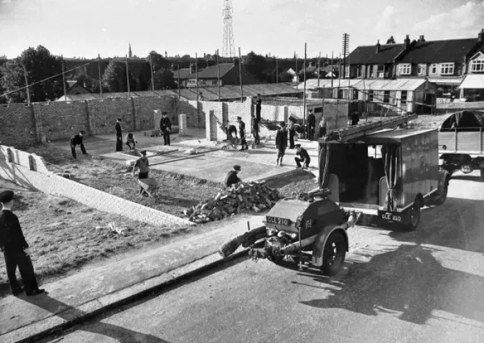 Framed Print : Building a new NFS fire station, Rudolph Road, Bushey, WW2 Framed Print : Building a new NFS fire station, Rudolph Road, Bushey, WW2