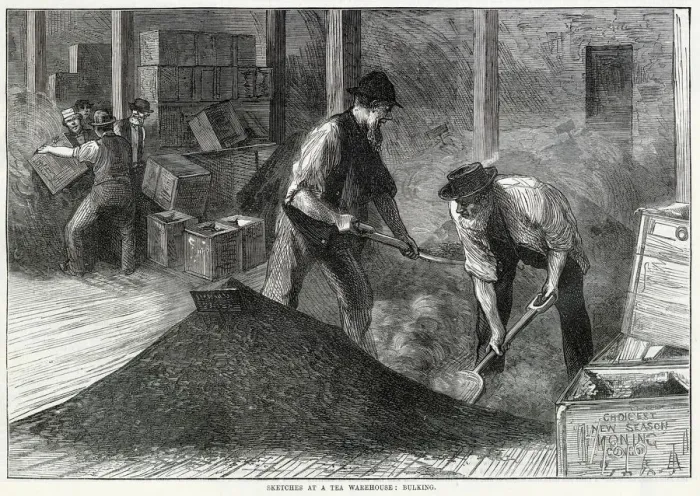Framed Print : Bulking at a tea warehouse 1874 Framed Print : Bulking at a tea warehouse 1874
