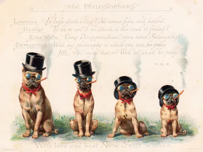 Framed Print : Four bulldogs on a greetings card Framed Print : Four bulldogs on a greetings card
