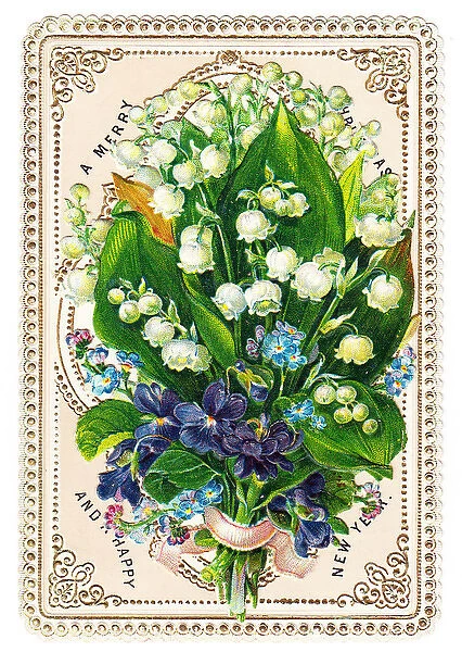 Bunch of flowers on a Christmas and New Year card