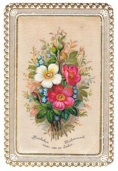 Bunch of flowers on a German New Year card