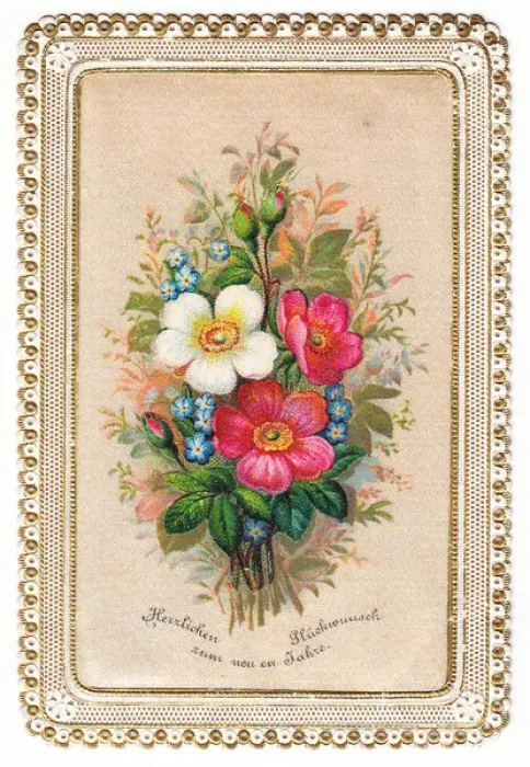 Framed Print : Bunch of flowers on a German New Year card Framed Print : Bunch of flowers on a German New Year card