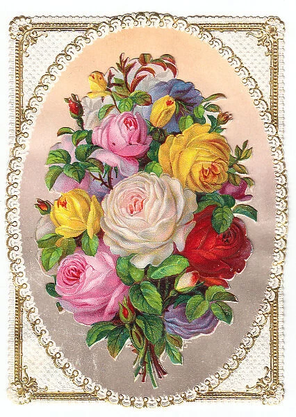 Bunch of roses on a greetings card
