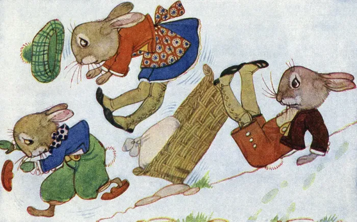Framed Print : The Bunnies ride into a big stone Framed Print : The Bunnies ride into a big stone