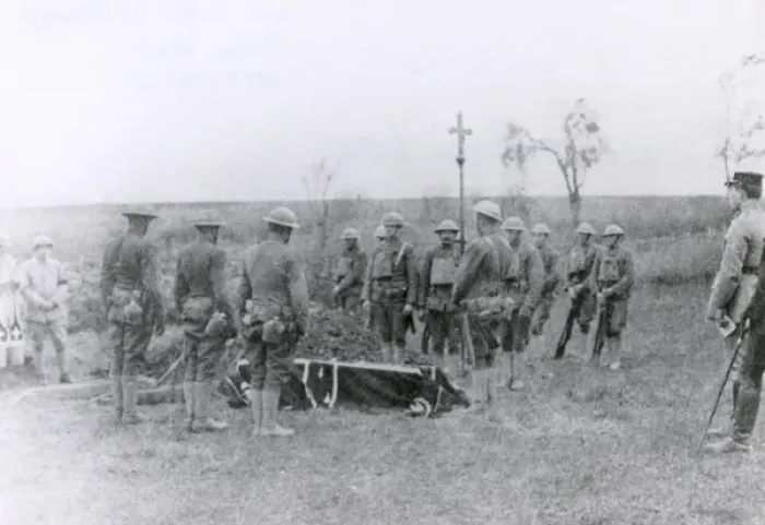 Framed Print : Burial of early American casualty, France, WW1 Framed Print : Burial of early American casualty, France, WW1
