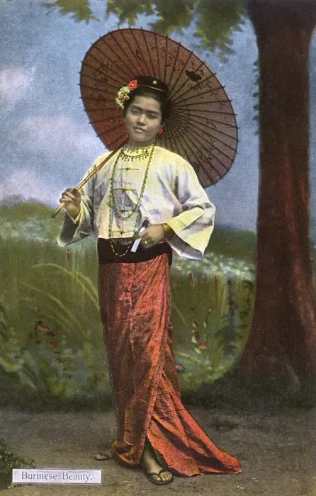Framed Print : Burmese Beauty - Studio portrait with parasol and cigar Framed Print : Burmese Beauty - Studio portrait with parasol and cigar