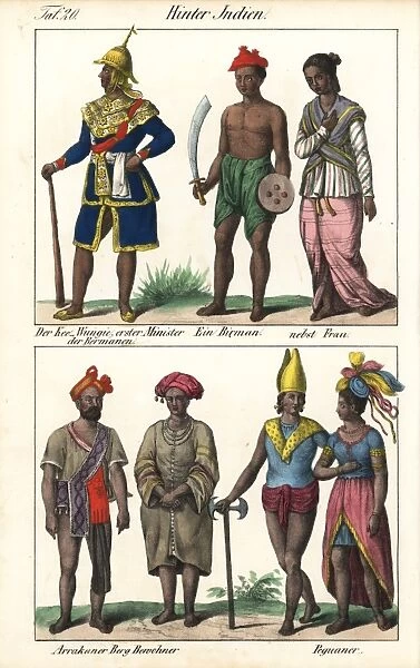 Burmese minister, highlanders, and couple from Pegu (Bago)