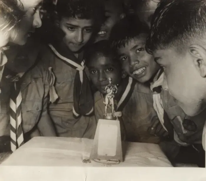 Framed Print : Burmese scouts with statue and badge Framed Print : Burmese scouts with statue and badge
