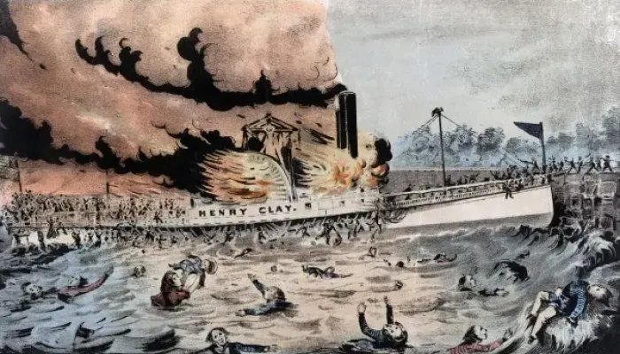 Framed Print : Burning of the Henry Clay steamship near Yonkers Framed Print : Burning of the Henry Clay steamship near Yonkers