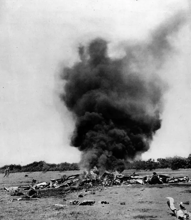 Framed Print : The Burning Wreck of a German Fighter; Second World War, 194 Framed Print : The Burning Wreck of a German Fighter; Second World War, 194