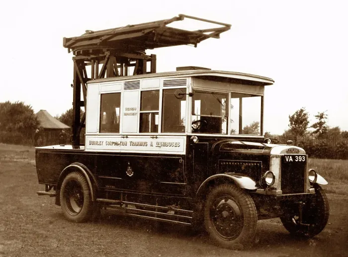 Framed Print : Burnley Corporation tram wire tower wagon, early 1900s Framed Print : Burnley Corporation tram wire tower wagon, early 1900s